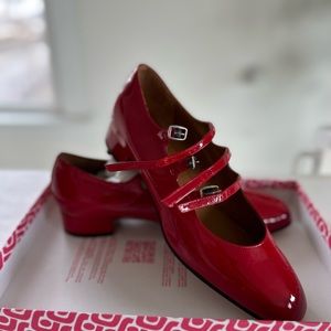 Carel Patent Red Three Strap Mary Jane Pump Arriana